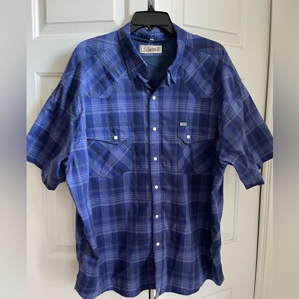 Rafter C Outdoor Men's Royal Blue Plaid Short Sleeve Pearl Snap Button Shirt XXL